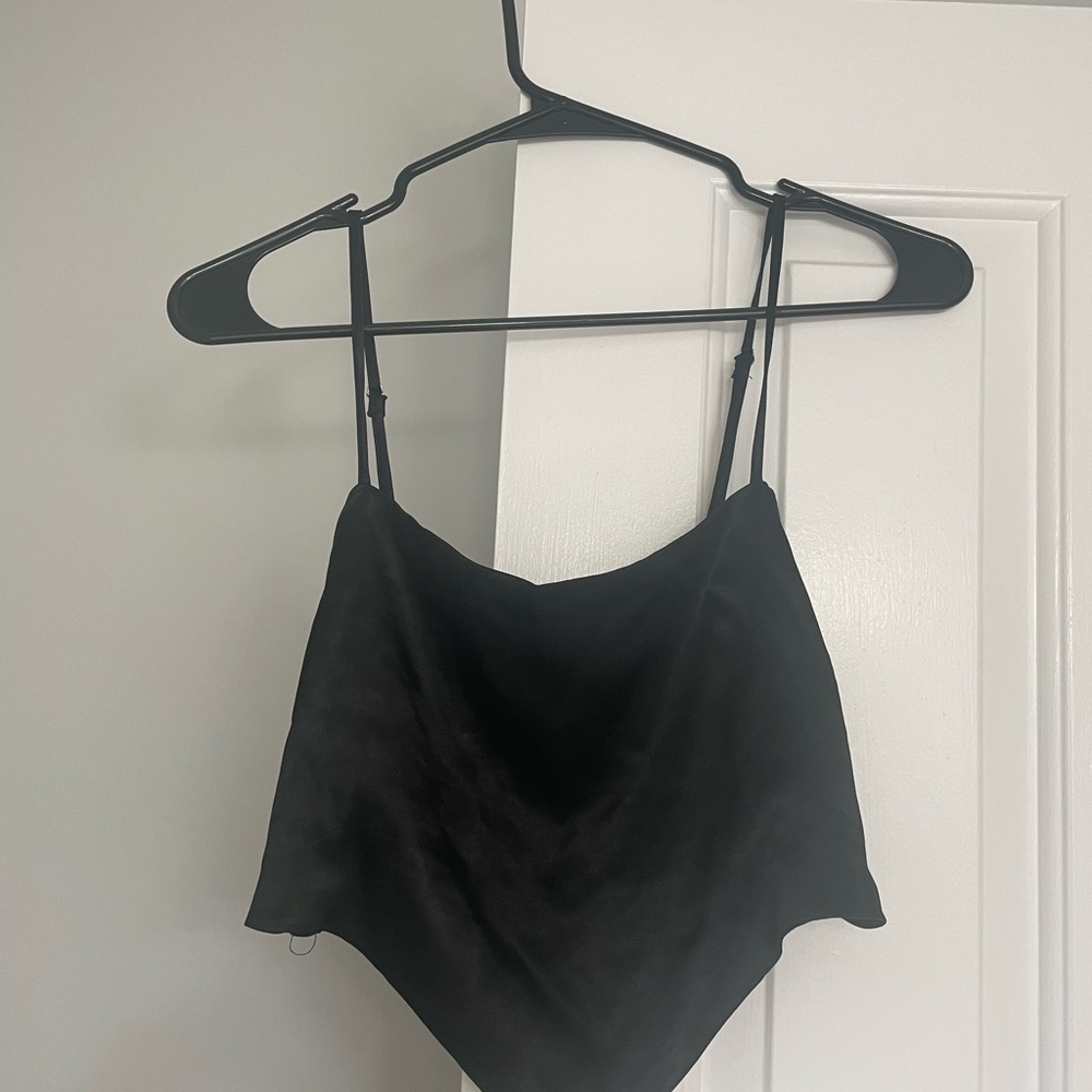 Black crop satin top